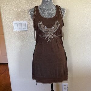 Mur Mur  Anthropologie Embellished Fringe Tank Side Tie Boho Swim Coverup Dress